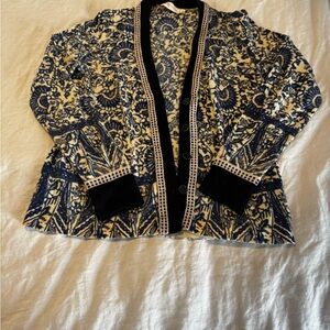 Tory Burch Navy and Cream Printed Cardigan